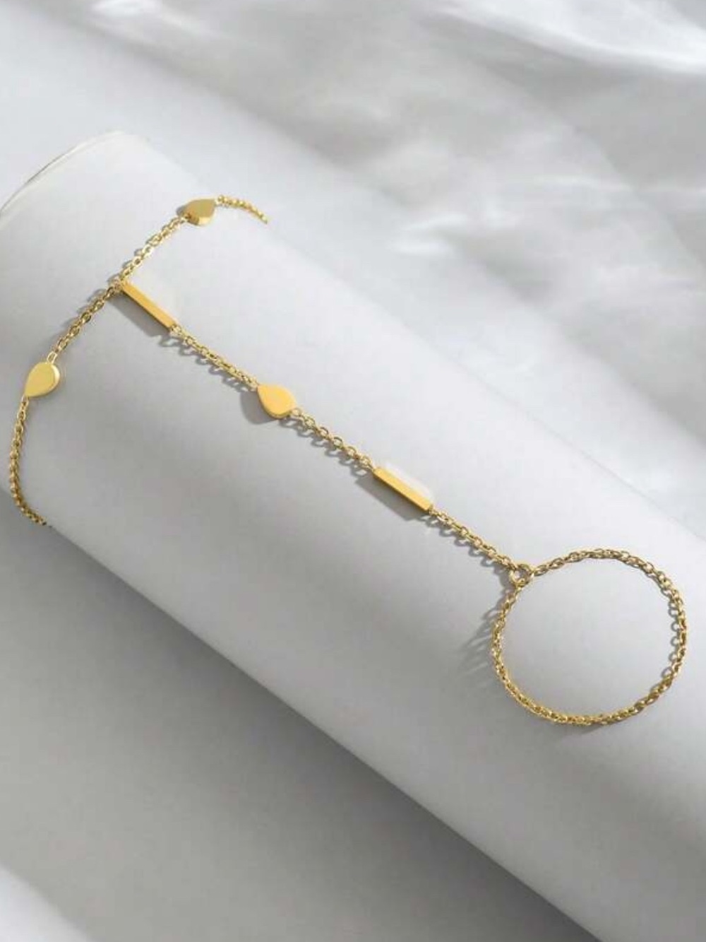 Gold Heart & Circle Dainty Hand Chain Bracelet